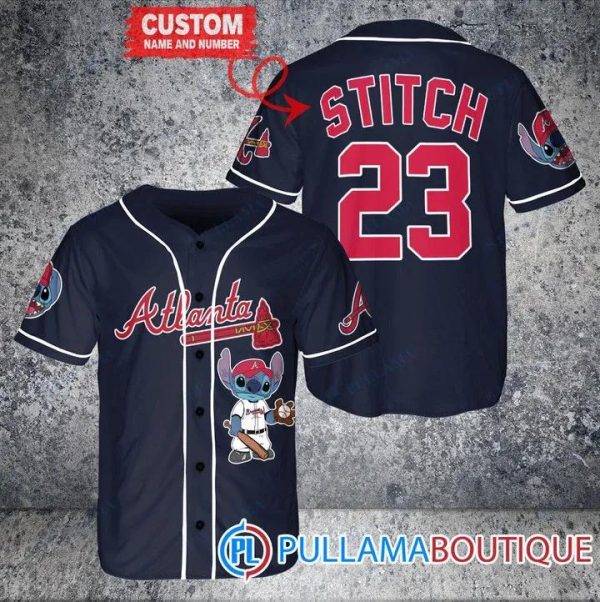 Personalized Atlanta Braves Stitch Navy Baseball Jersey, Braves Pullover Jersey