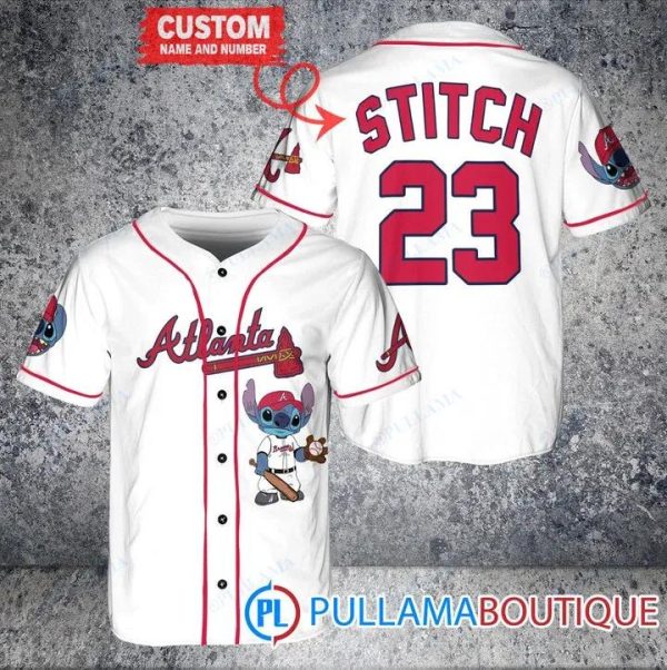 Personalized Atlanta Braves Stitch White Baseball Jersey, Braves Pullover Jersey