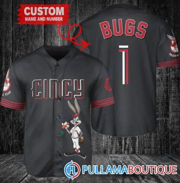 Personalized Cincinnati Reds Bugs Bunny Black Baseball Jersey, Reds Pullover Jersey