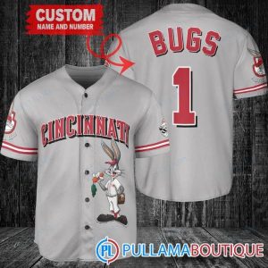 Personalized Cincinnati Reds Bugs Bunny Gray Baseball Jersey