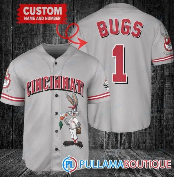Personalized Cincinnati Reds Bugs Bunny Gray Baseball Jersey, Reds Pullover Jersey