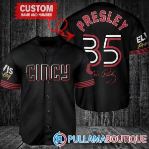 Personalized Cincinnati Reds Elvis Presley Signature Black Baseball Jersey