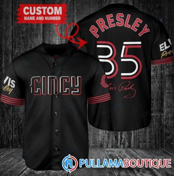 Personalized Cincinnati Reds Elvis Presley Signature Black Baseball Jersey, Reds Pullover Jersey