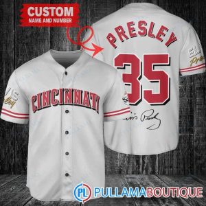Personalized Cincinnati Reds Elvis Presley Signature Gray Baseball Jersey