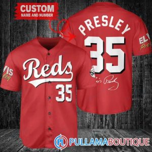 Personalized Cincinnati Reds Elvis Presley Signature Red Baseball Jersey