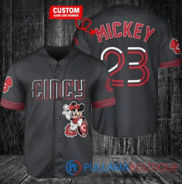 Personalized Cincinnati Reds Mickey Black Baseball Jersey, Reds Pullover Jersey