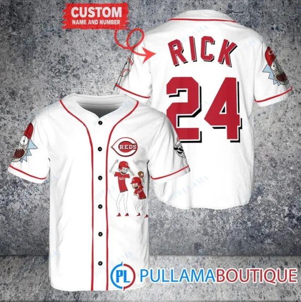 Personalized Cincinnati Reds Rick And Morty White Baseball Jersey, Reds Pullover Jersey