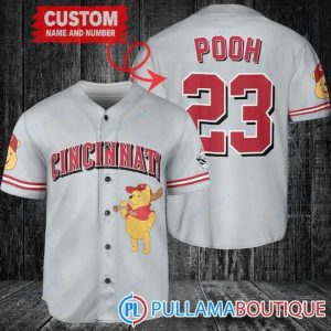 Personalized Cincinnati Reds Winnie The Pooh Gray Baseball Jersey