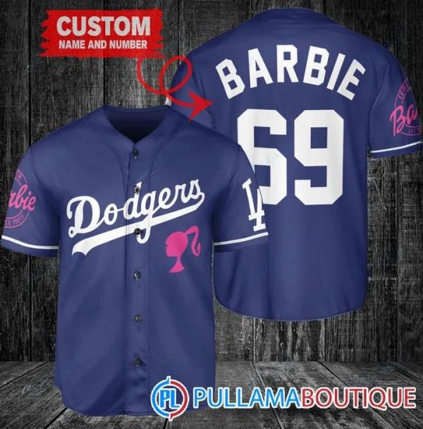 Personalized Los Angeles Dodgers Barbie Blue Baseball Jersey, Dodgers Pullover Jersey