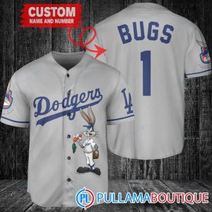 Personalized Los Angeles Dodgers Bugs Bunny Gray Baseball Jersey