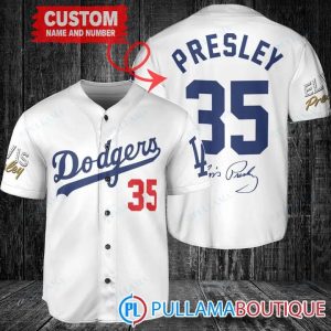 Personalized Los Angeles Dodgers Elvis Presley Signature White Baseball Jersey