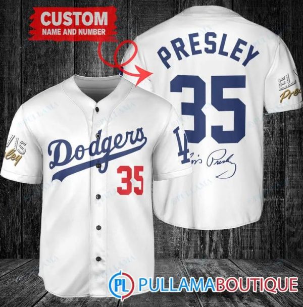 Personalized Los Angeles Dodgers Elvis Presley Signature White Baseball Jersey, Dodgers Pullover Jersey