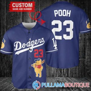 Personalized Los Angeles Dodgers Winnie The Pooh Blue Baseball Jersey