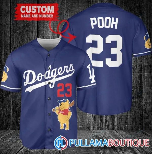 Personalized Los Angeles Dodgers Winnie The Pooh Blue Baseball Jersey, Dodgers Pullover Jersey