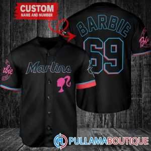 Personalized Miami Marlins Barbie Black Baseball Jersey