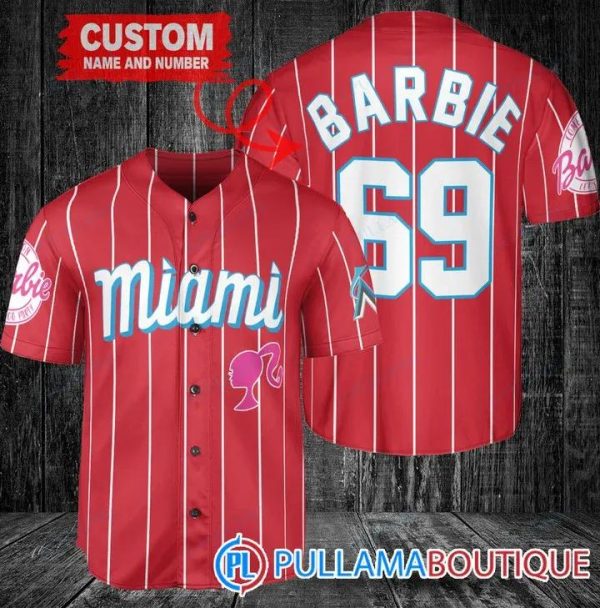 Personalized Miami Marlins Barbie Red Baseball Jersey, Miami Baseball Jersey