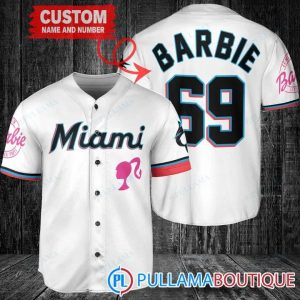Personalized Miami Marlins Barbie White Baseball Jersey