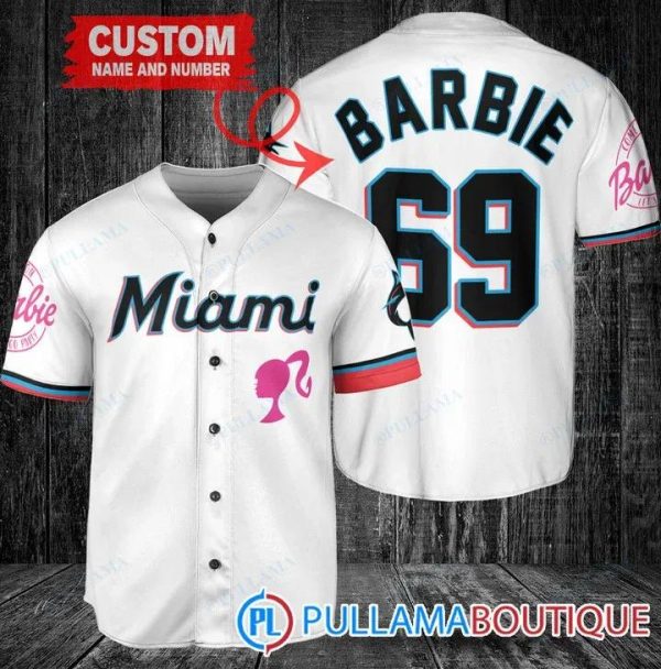 Personalized Miami Marlins Barbie White Baseball Jersey, Miami Baseball Jersey