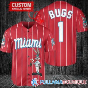 Personalized Miami Marlins Bugs Bunny Red Baseball Jersey