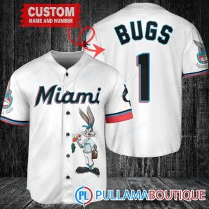 Personalized Miami Marlins Bugs Bunny White Baseball Jersey