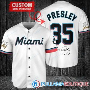 Personalized Miami Marlins Elvis Presley Signature White Baseball Jersey
