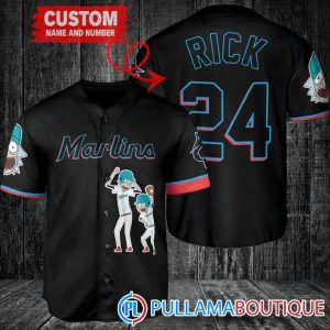 Personalized Miami Marlins Rick And Morty Black Baseball Jersey