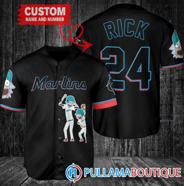 Personalized Miami Marlins Rick And Morty Black Baseball Jersey, Miami Baseball Jersey