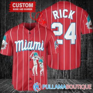 Personalized Miami Marlins Rick And Morty Red Baseball Jersey