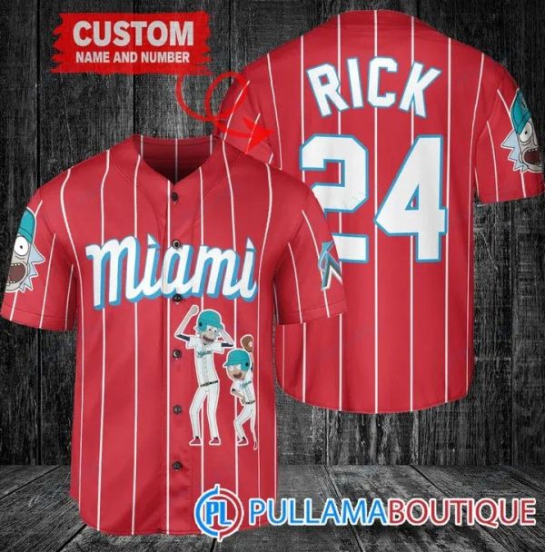 Personalized Miami Marlins Rick And Morty Red Baseball Jersey, Miami Baseball Jersey