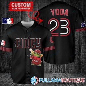 Star Wars Baby Yoda Cincinnati Reds Black Custom Baseball Jersey