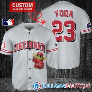Star Wars Baby Yoda Cincinnati Reds Gray Custom Baseball Jersey