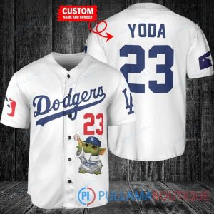 Star Wars Baby Yoda Los Angeles Dodgers Black Custom Baseball Jersey