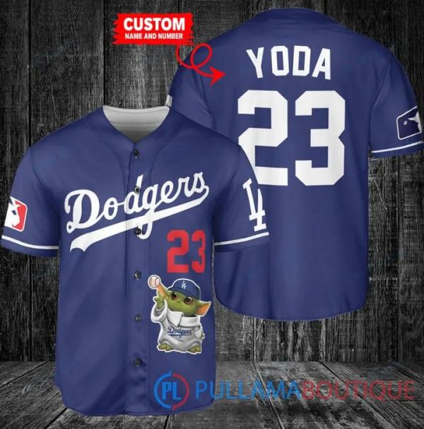 Star Wars Baby Yoda Los Angeles Dodgers Blue Custom Baseball Jersey, Dodgers Pullover Jersey