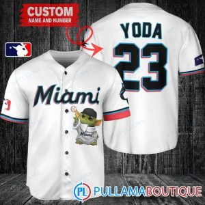 Star Wars Baby Yoda Miami Marlins White Custom Baseball Jersey