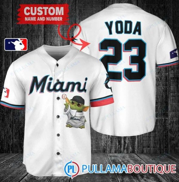 Star Wars Baby Yoda Miami Marlins White Custom Baseball Jersey, Miami Baseball Jersey