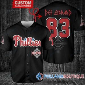 Def Leppard Philadelphia Phillies Black Custom Baseball Jersey, Phillies Baseball Jersey