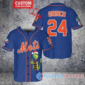 Grinch Christmas New York Mets Blue Custom Baseball Jersey, Cheap Mets Jerseys