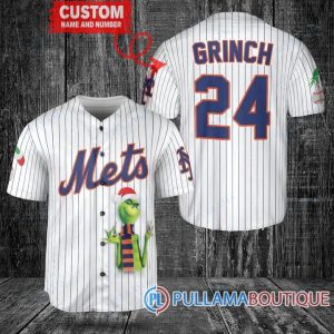 Grinch Christmas New York Mets White Custom Baseball Jersey