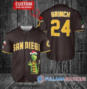 Grinch Christmas San Diego Padres Brown Custom Baseball Jersey