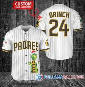 Grinch Christmas San Diego Padres White Custom Baseball Jersey