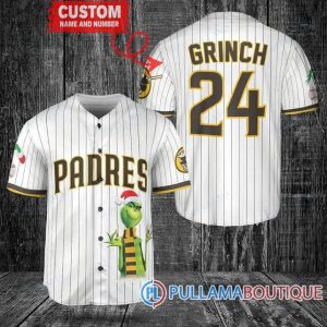 Grinch Christmas San Diego Padres White Custom Baseball Jersey, San Diego Baseball Jersey
