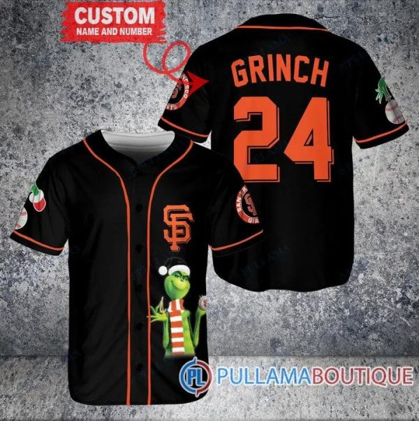 Grinch Christmas San Francisco Giants Black Custom Baseball Jersey, Baseball Jersey San Francisco Giants