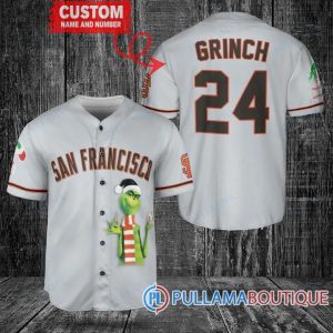 Grinch Christmas San Francisco Giants Gray Custom Baseball Jersey
