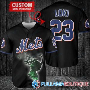 Loki Super Villains GOD Of Mischief New York Mets Black Custom Baseball Jersey
