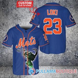 Loki Super Villains GOD Of Mischief New York Mets Blue Custom Baseball Jersey, Cheap Mets Jerseys