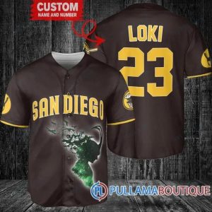 Loki Super Villains GOD Of Mischief San Diego Padres Brown Custom Baseball Jersey, San Diego Baseball Jersey