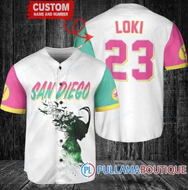 Loki Super Villains GOD Of Mischief San Diego Padres City Connect Custom Baseball Jersey, San Diego Baseball Jersey