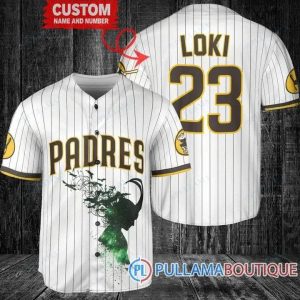 Loki Super Villains GOD Of Mischief San Diego Padres White Custom Baseball Jersey, San Diego Baseball Jersey