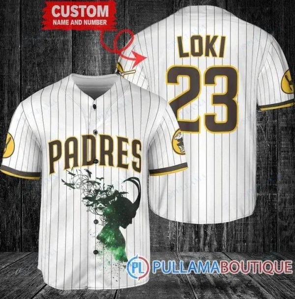 Loki Super Villains GOD Of Mischief San Diego Padres White Custom Baseball Jersey, San Diego Baseball Jersey
