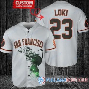 Loki Super Villains GOD Of Mischief San Francisco Giants Gray Custom Baseball Jersey, Baseball Jersey San Francisco Giants